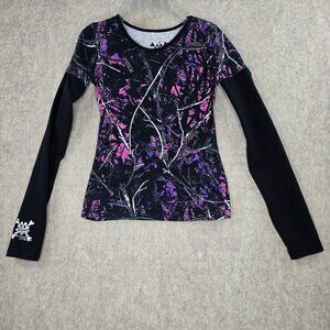 Moon Shine Women Long Sleeve Tee Black & Purple M Graphic Cotton Blend